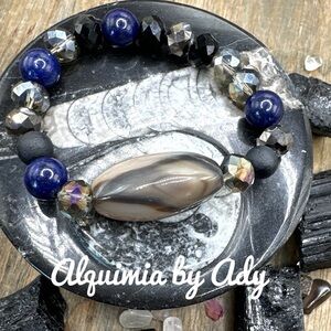 Maximalist Lapis lazuli beaded gemstone bracelet/Montana agate